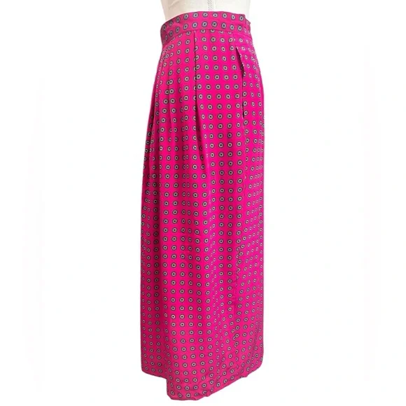 J.G. Hook Pink 100% Silk Midi Skirt Geometric Print Pleated Size 10 - Picture 6 of 10